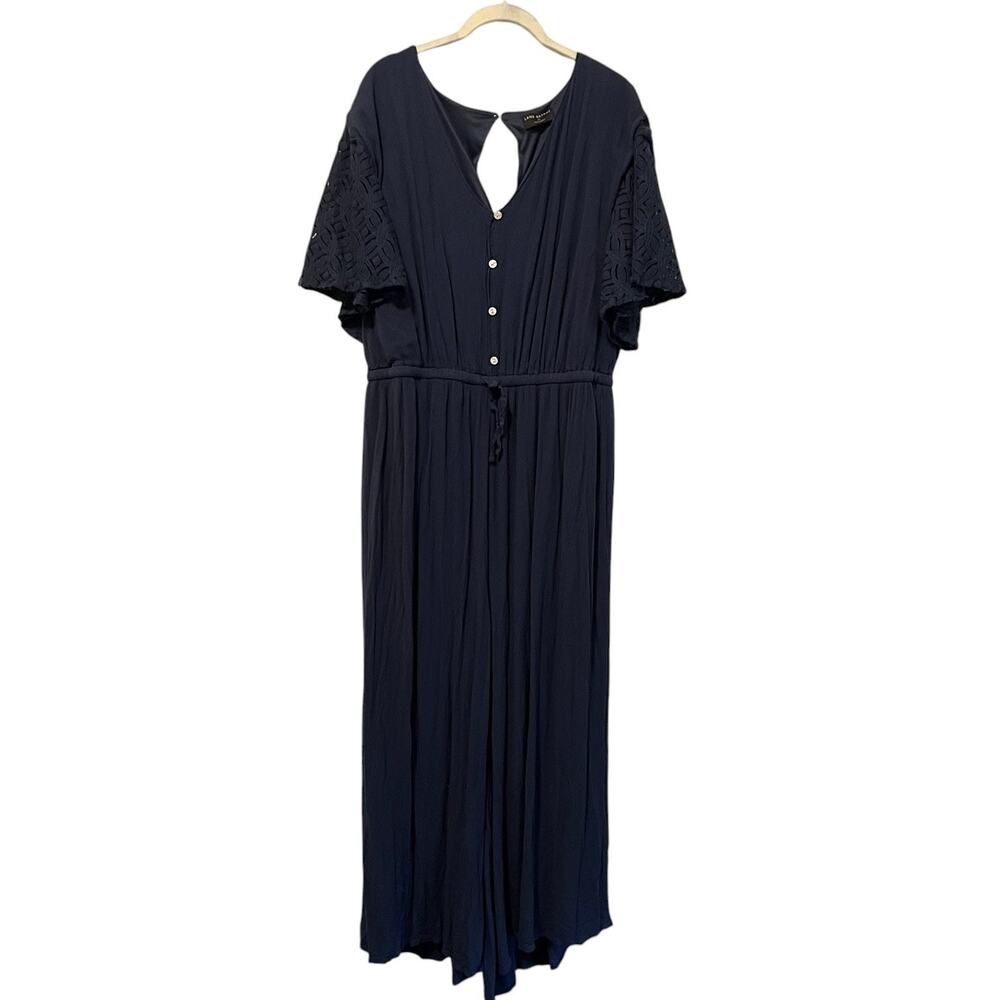 Lane Bryant Womens Wide Leg Jumpsuit Size 16 Navy Blue Lace Sleeve Rayon